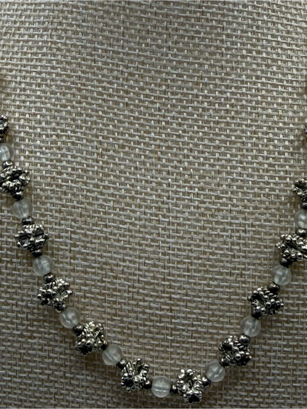 Silver Beaded Crystal Necklace - Women's Elegant Silver Toned Jewelry - Picture 2 of 4